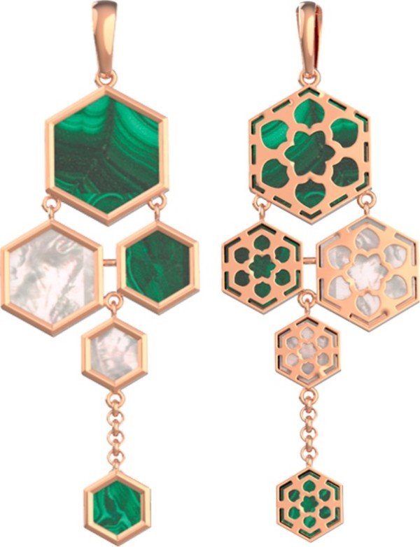 Подвеска из золота c малахитом и перламутром