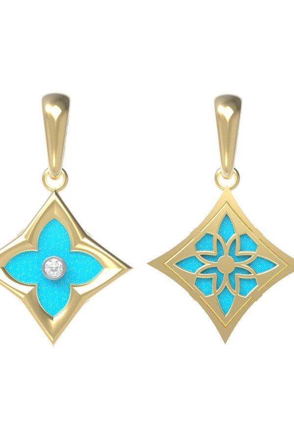 Подвеска из лимонного золота c бриллиантами и бирюзой