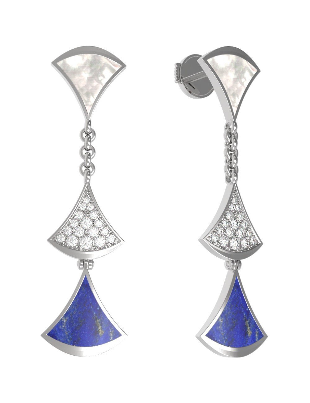 Серьги из белого золота c бриллиантами, лазуритом и перламутром