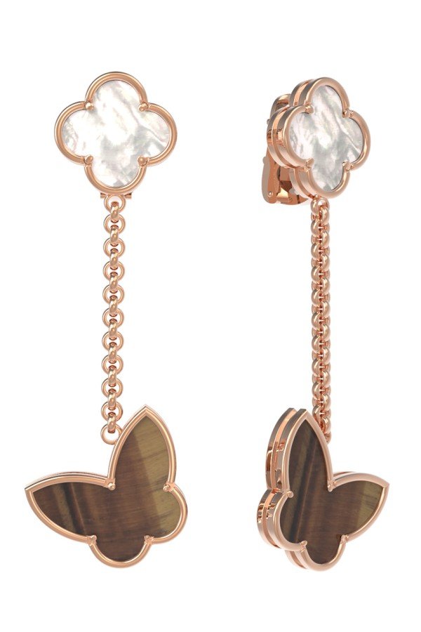 Серьги из золота c тигровым глазом и перламутром