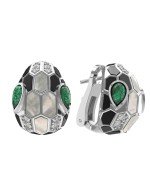 Серьги из белого золота c бриллиантами, рубином, ониксом, малахитом и перламутром