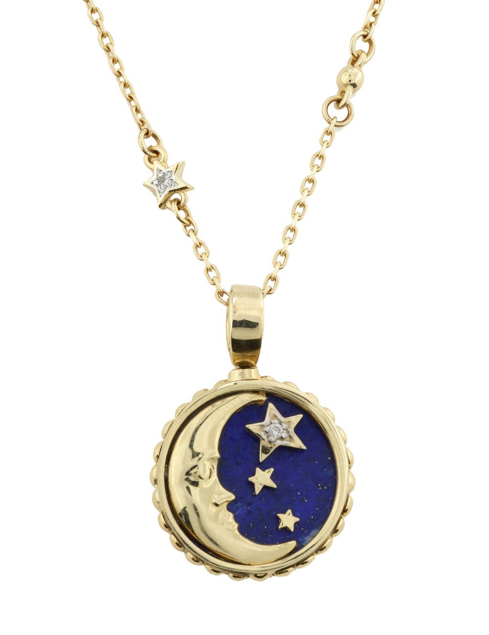 Колье из лимонного золота c бриллиантами, лазуритом и перламутром