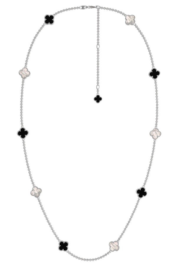Колье из белого золота c ониксом и перламутром