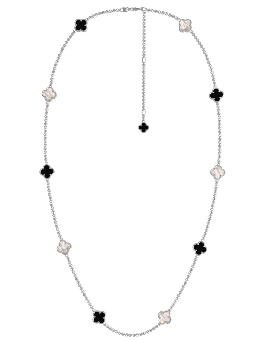 Колье из белого золота c ониксом и перламутром