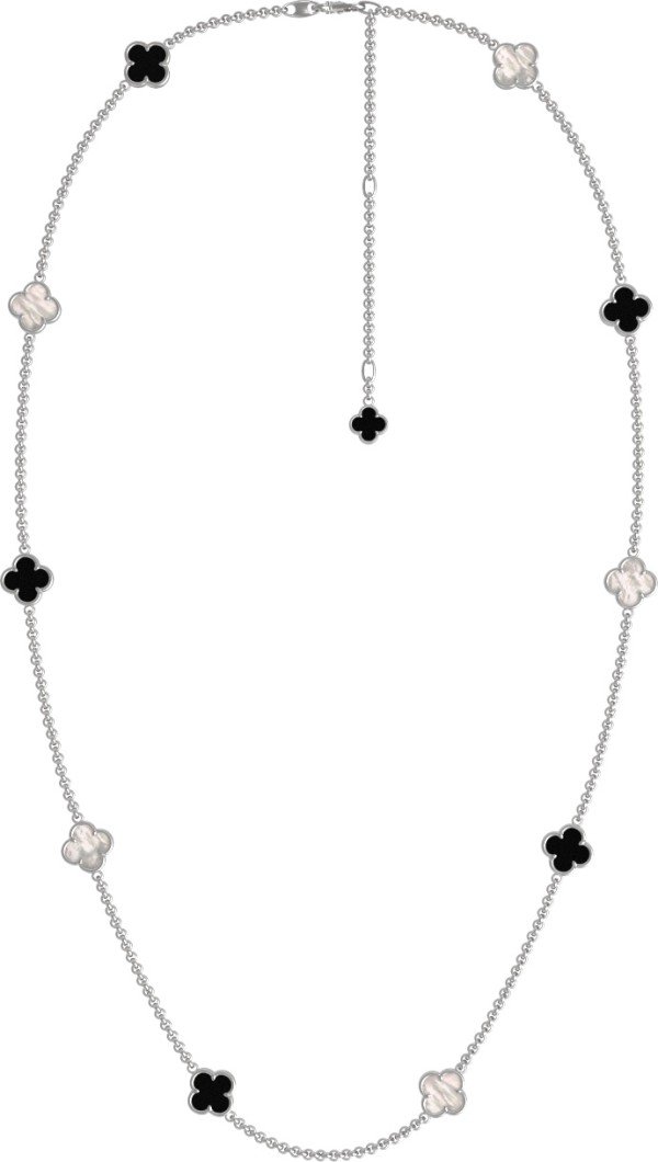 Колье из белого золота c ониксом и перламутром