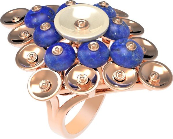 Кольцо из золота c лазуритом и перламутром