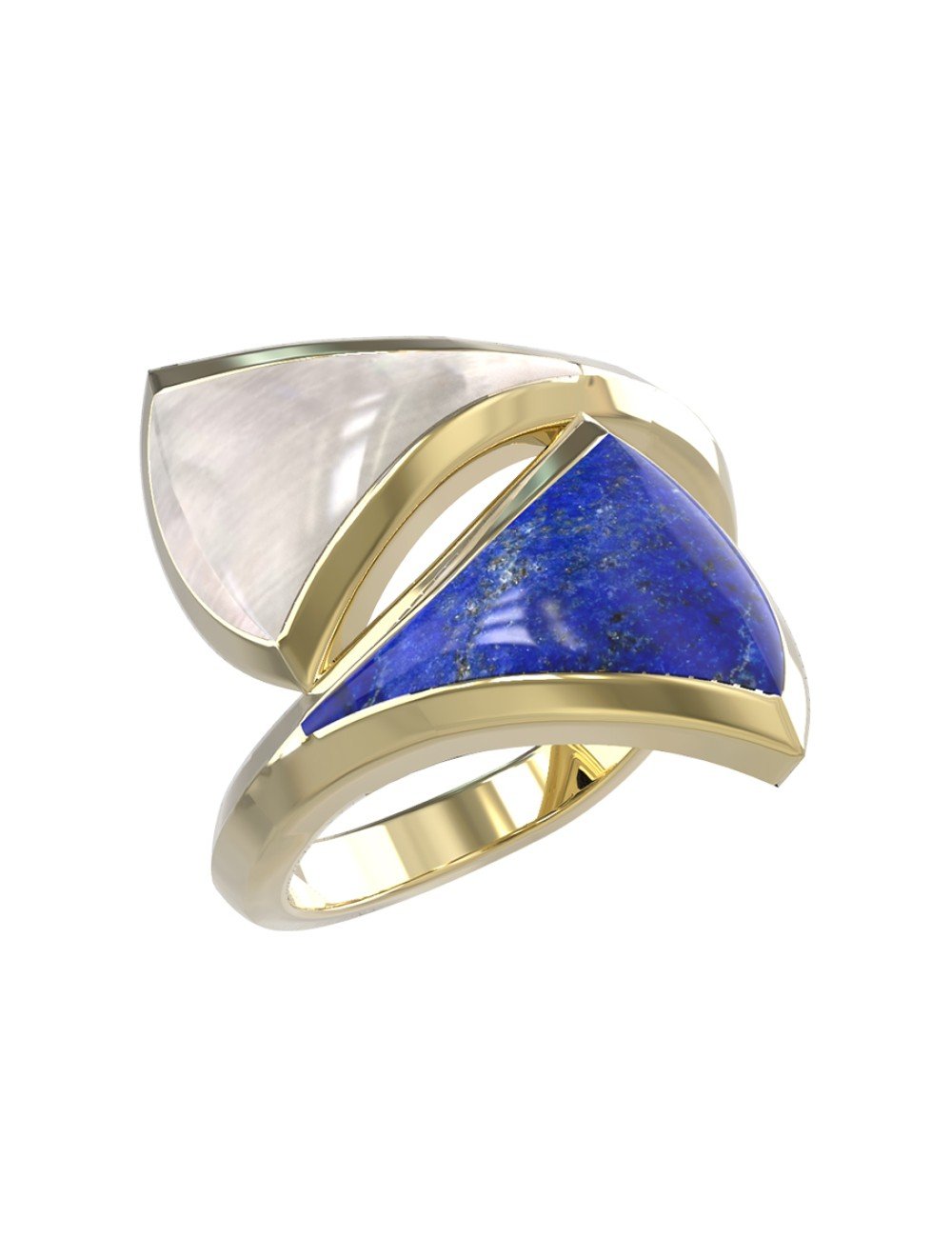 Кольцо из лимонного золота c лазуритом и перламутром