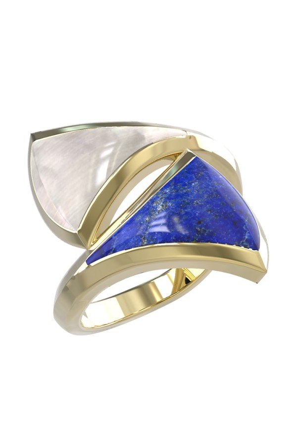 Кольцо из лимонного золота c лазуритом и перламутром