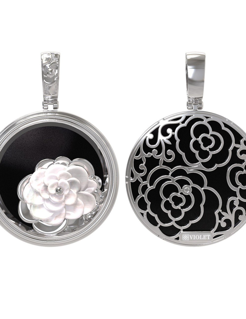 Подвеска из белого золота c ониксом и перламутром