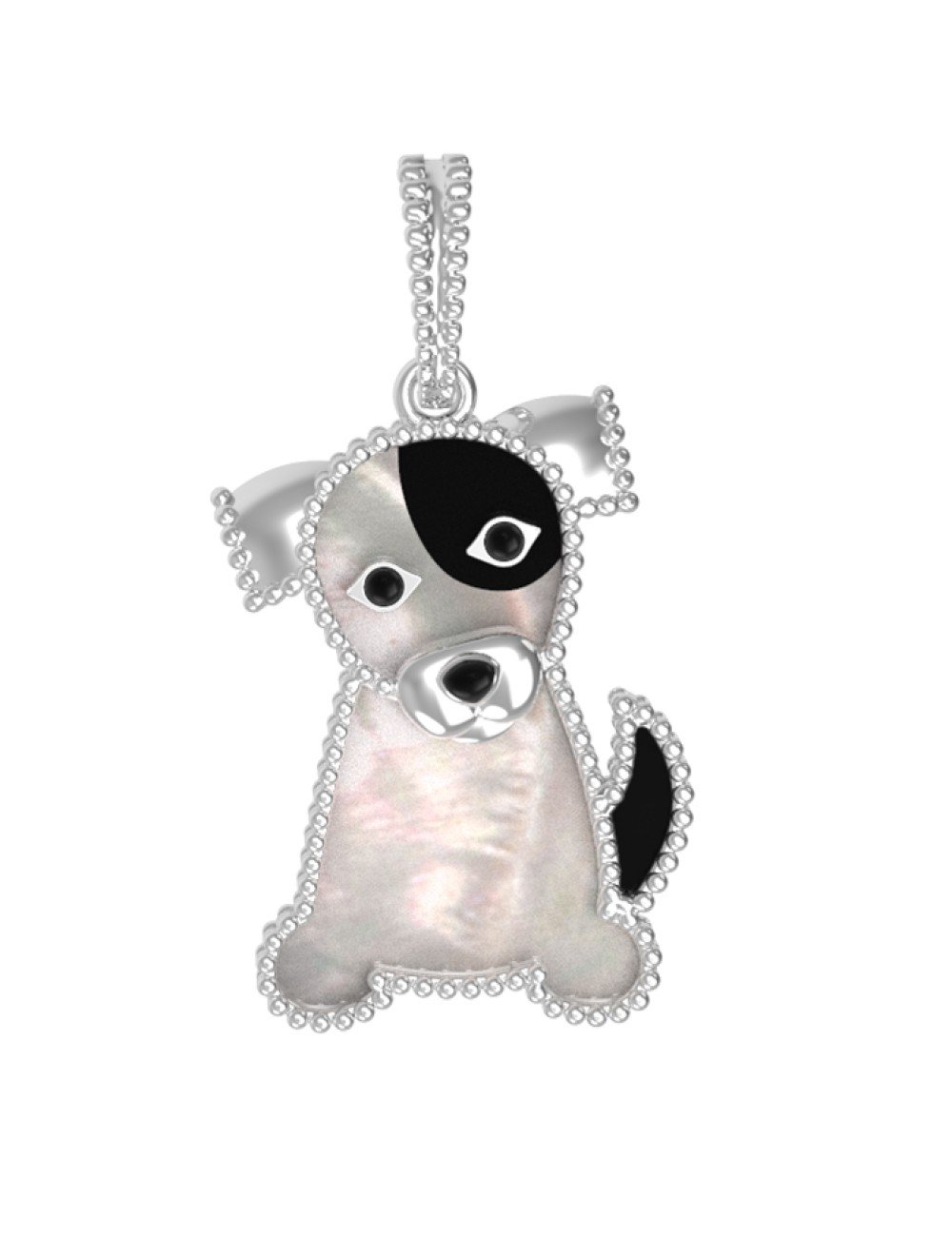 Подвеска из белого золота c эмалью, ониксом и перламутром