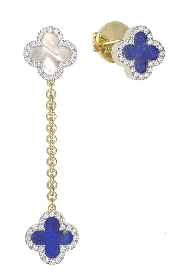 Серьги из лимонного золота c бриллиантами, лазуритом и перламутром