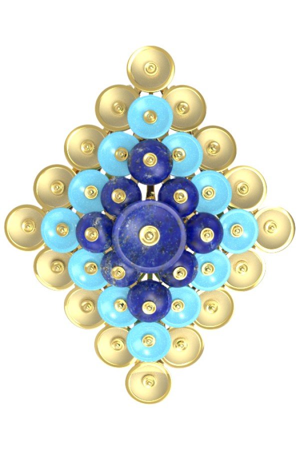 Подвеска из лимонного золота c бирюзой и лазуритом