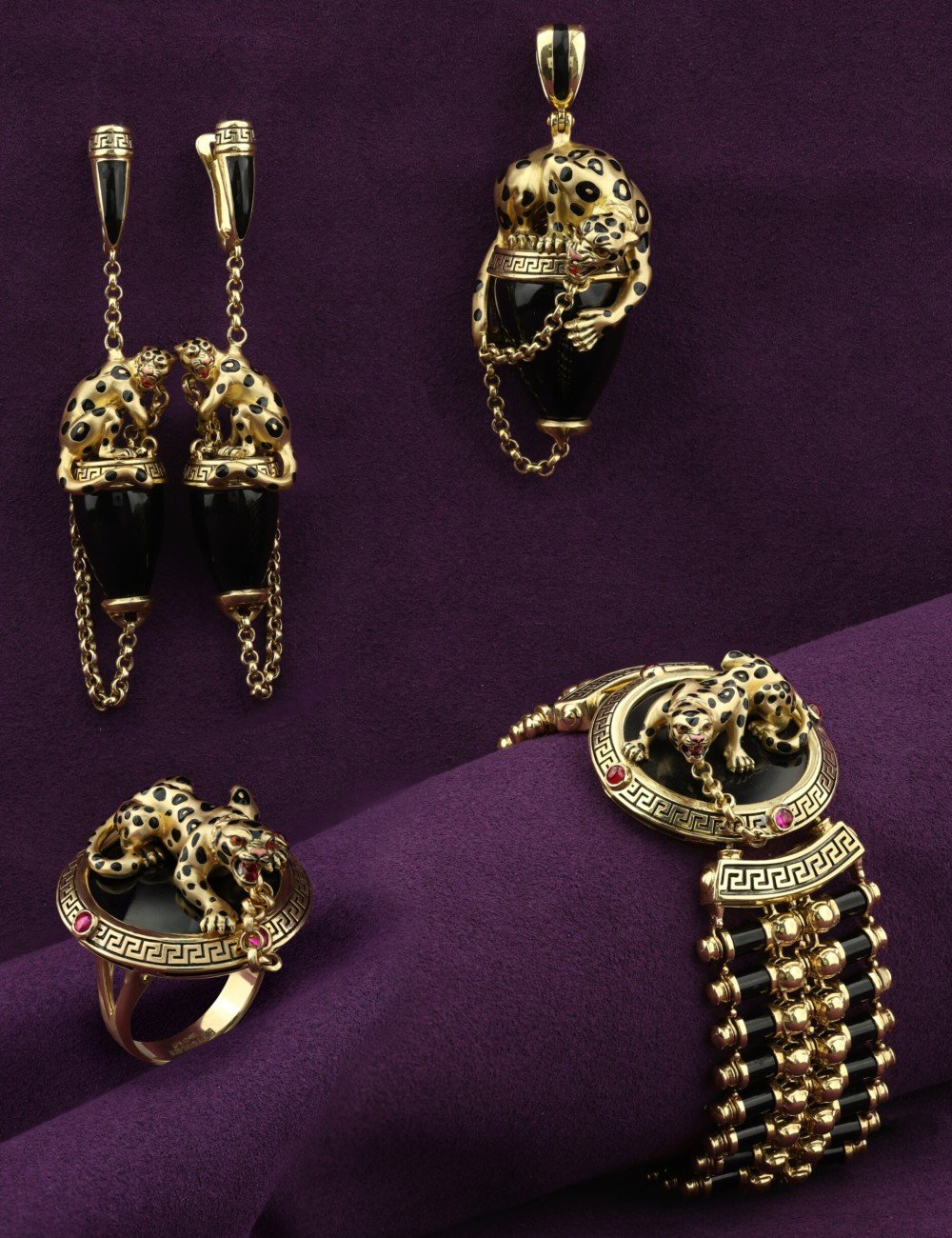 Серьги из лимонного золота c эмалью и ониксом