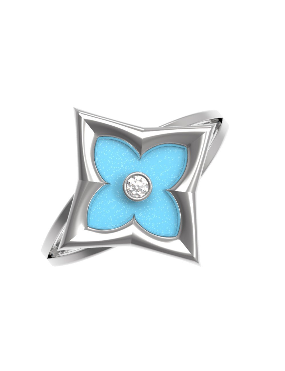 Кольцо из белого золота c бриллиантами и бирюзой