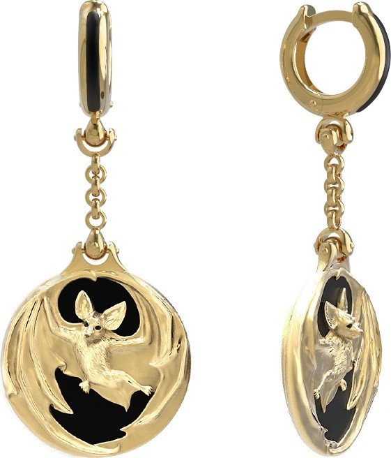 Серьги из лимонного золота c эмалью и ониксом