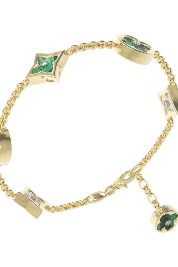 Браслет из лимонного золота c бриллиантами, малахитом и перламутром
