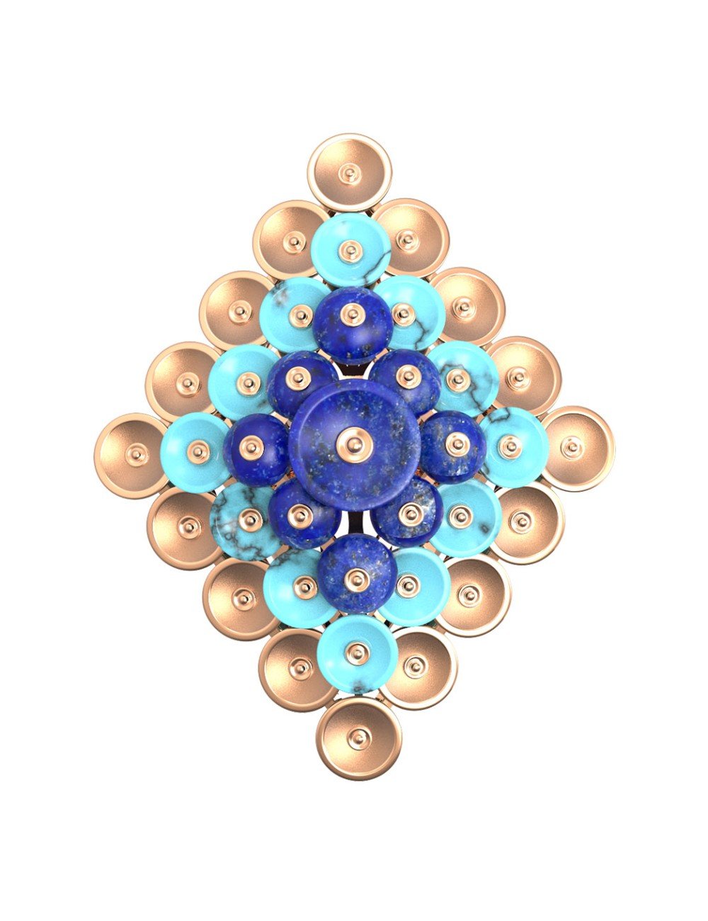 Кольцо из золота c бирюзой и лазуритом