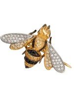 Брошь из лимонного золота c эмалью и фианитом