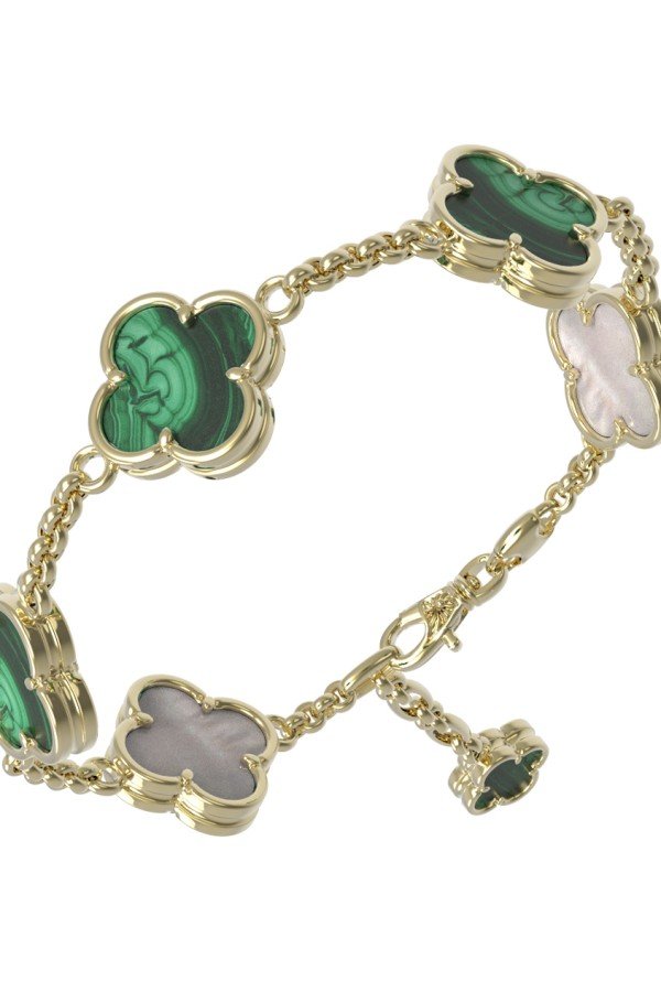 Браслет из лимонного золота c малахитом и перламутром