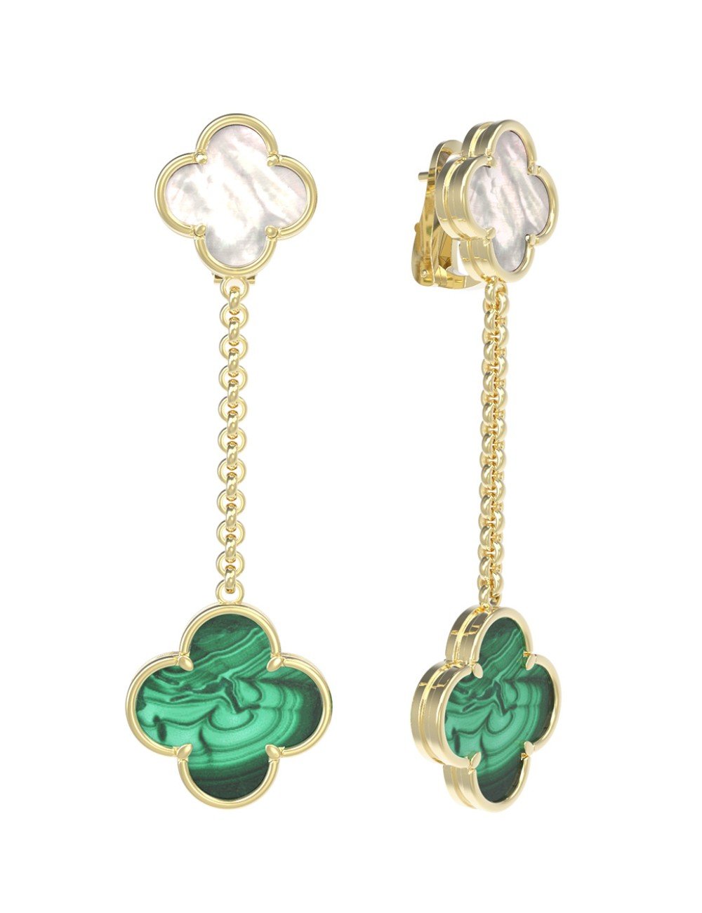 Серьги из лимонного золота c малахитом и перламутром
