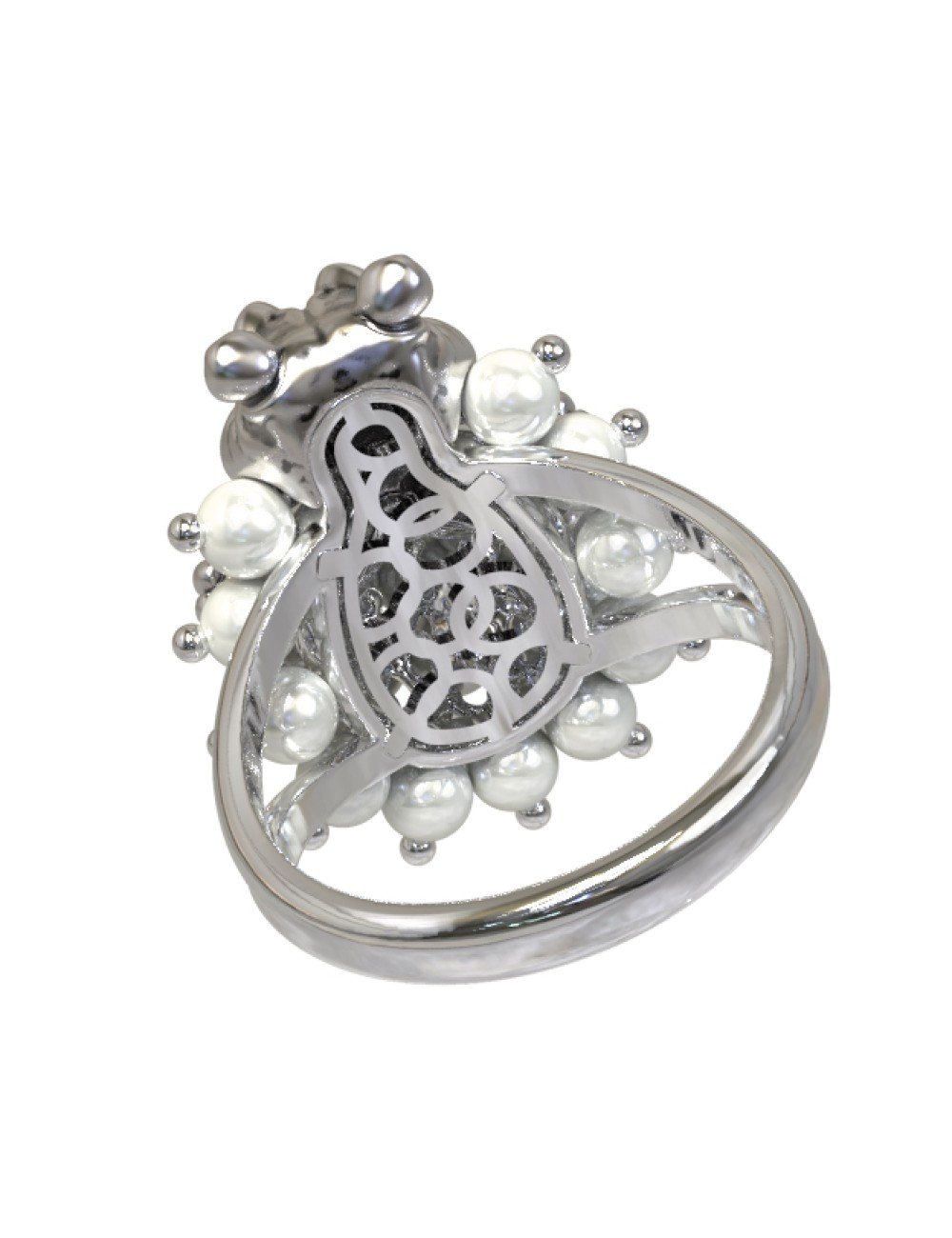 Кольцо из белого золота c эмалью и жемчугом