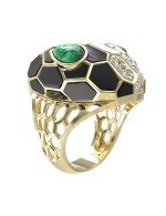 Кольцо из лимонного золота c бриллиантами, рубином, ониксом, малахитом и перламутром