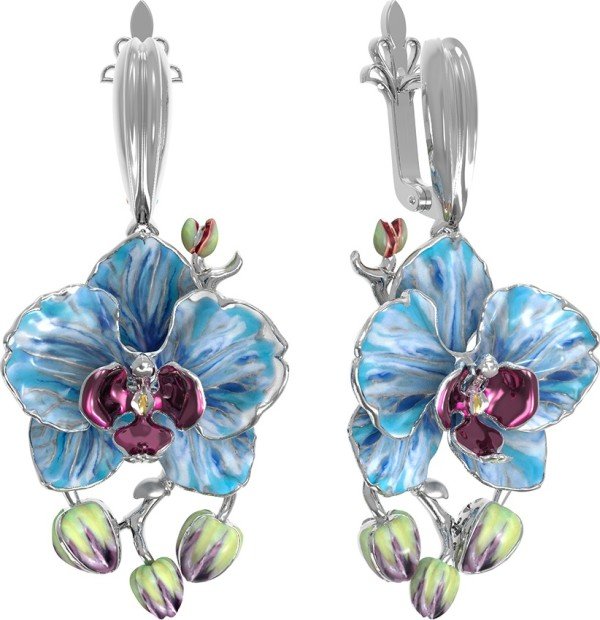 Серьги из белого золота c эмалью