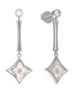 Серьги из белого золота c фианитом и перламутром