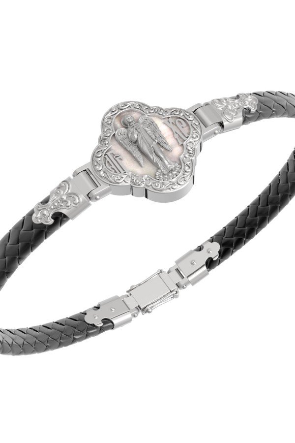 Браслет из белого золота c шнурком и перламутром