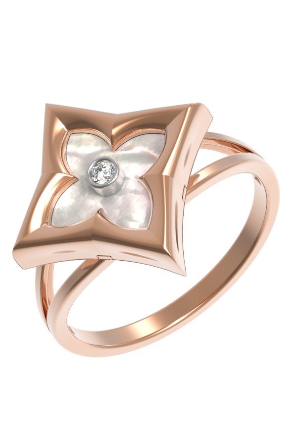 Кольцо из золота c бриллиантами и перламутром