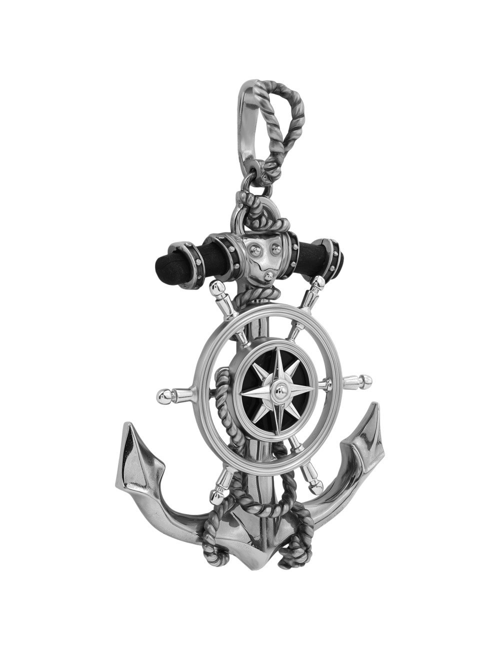 Подвеска из белого золота c ониксом и эбеновым деревом