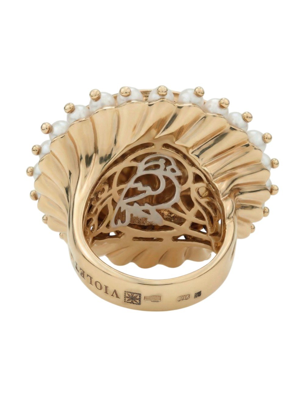 Кольцо из золота c эмалью и жемчугом