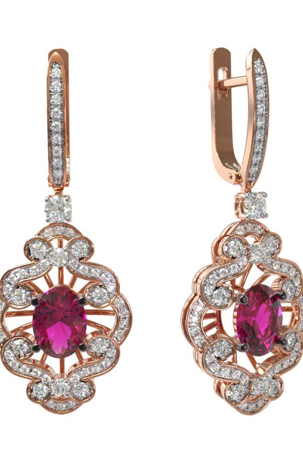 Серьги из золота c бриллиантами и рубином