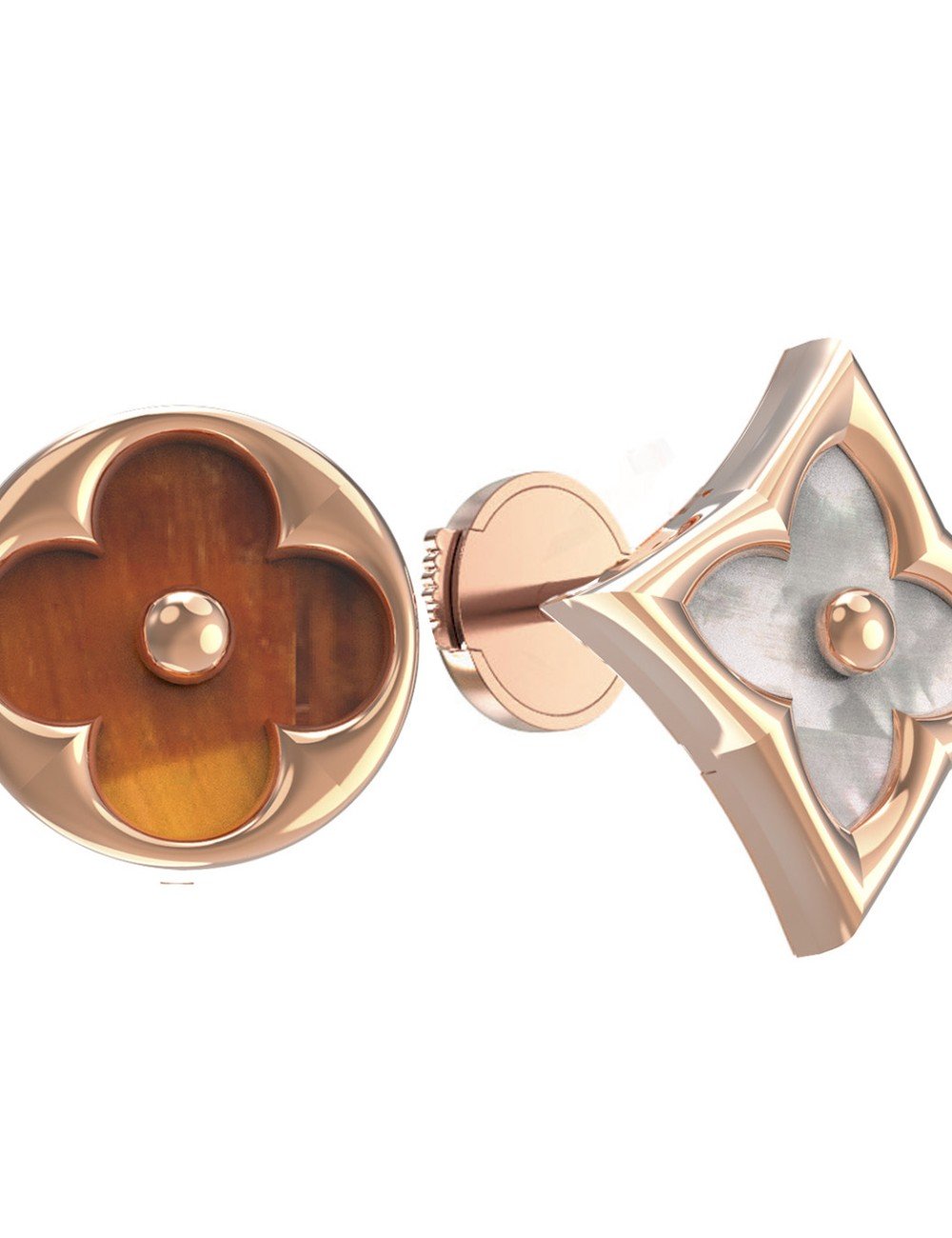 Серьги из золота c тигровым глазом и перламутром