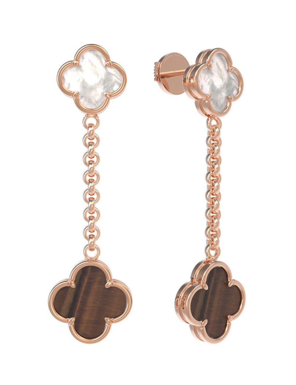 Серьги из золота c тигровым глазом и перламутром