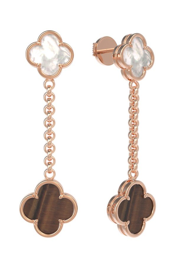 Серьги из золота c тигровым глазом и перламутром