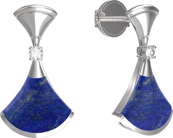 Серьги из белого золота c бриллиантами и лазуритом