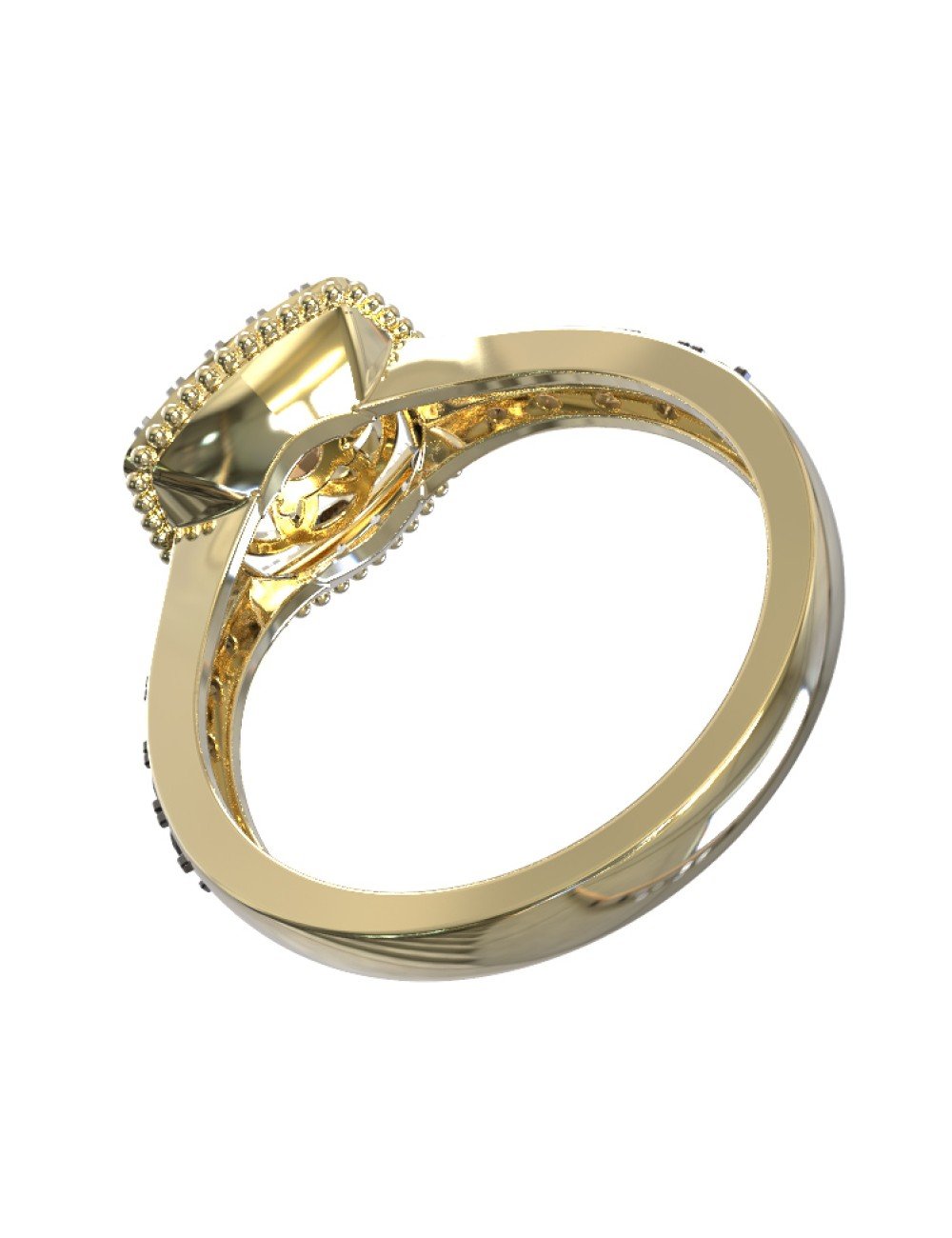 Кольцо из лимонного золота c бриллиантами и сапфиром