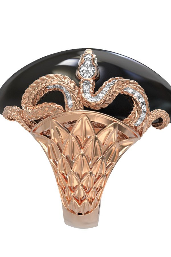 Кольцо из золота c бриллиантами и ониксом