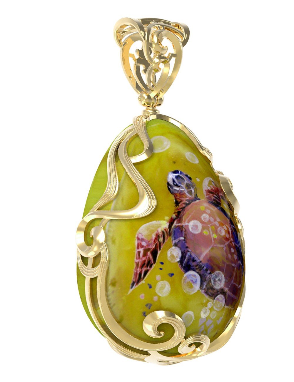 Подвеска из лимонного золота c росписным янтарём