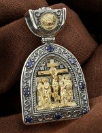 Образок из серебра 925 пробы и золота 585 пробы c сапфиром