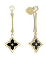 Серьги из лимонного золота c фианитом и ониксом