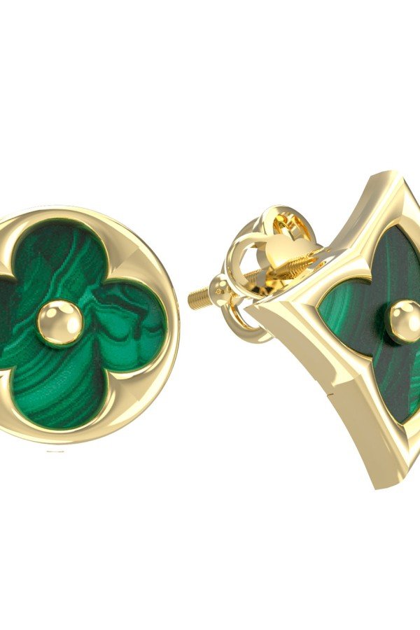 Серьги из лимонного золота c малахитом