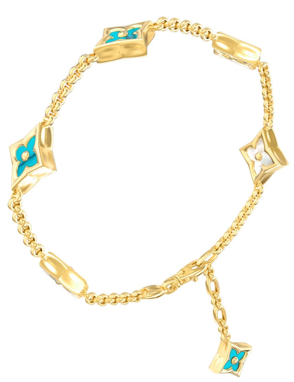 Браслет из лимонного золота c бирюзой и перламутром