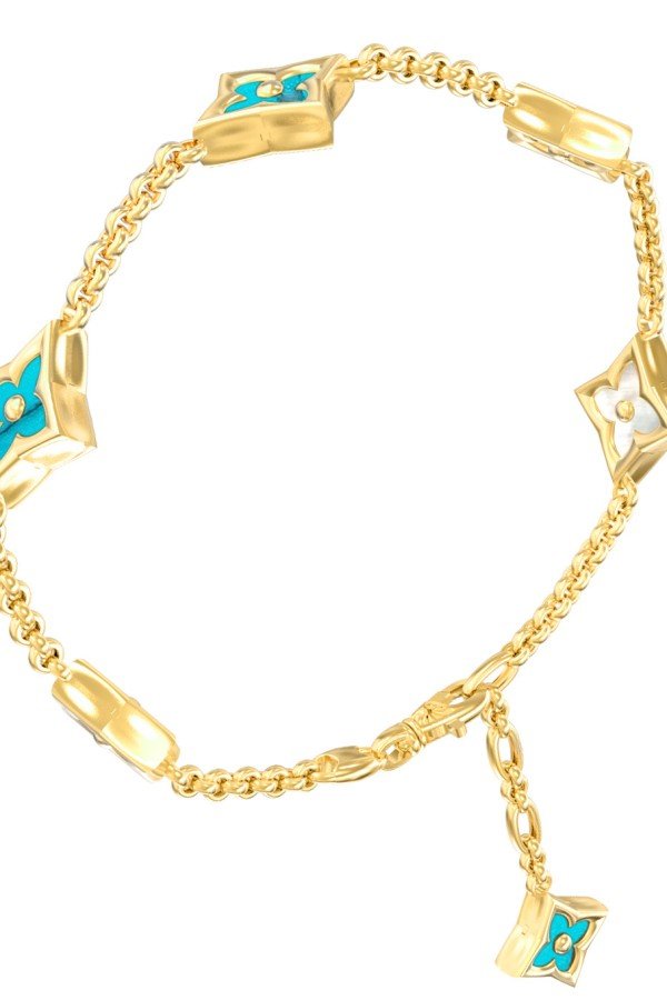 Браслет из лимонного золота c бирюзой и перламутром