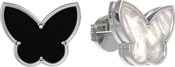 Серьги из белого золота c ониксом и перламутром