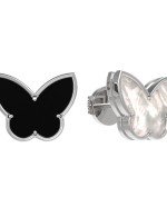 Серьги из белого золота c ониксом и перламутром