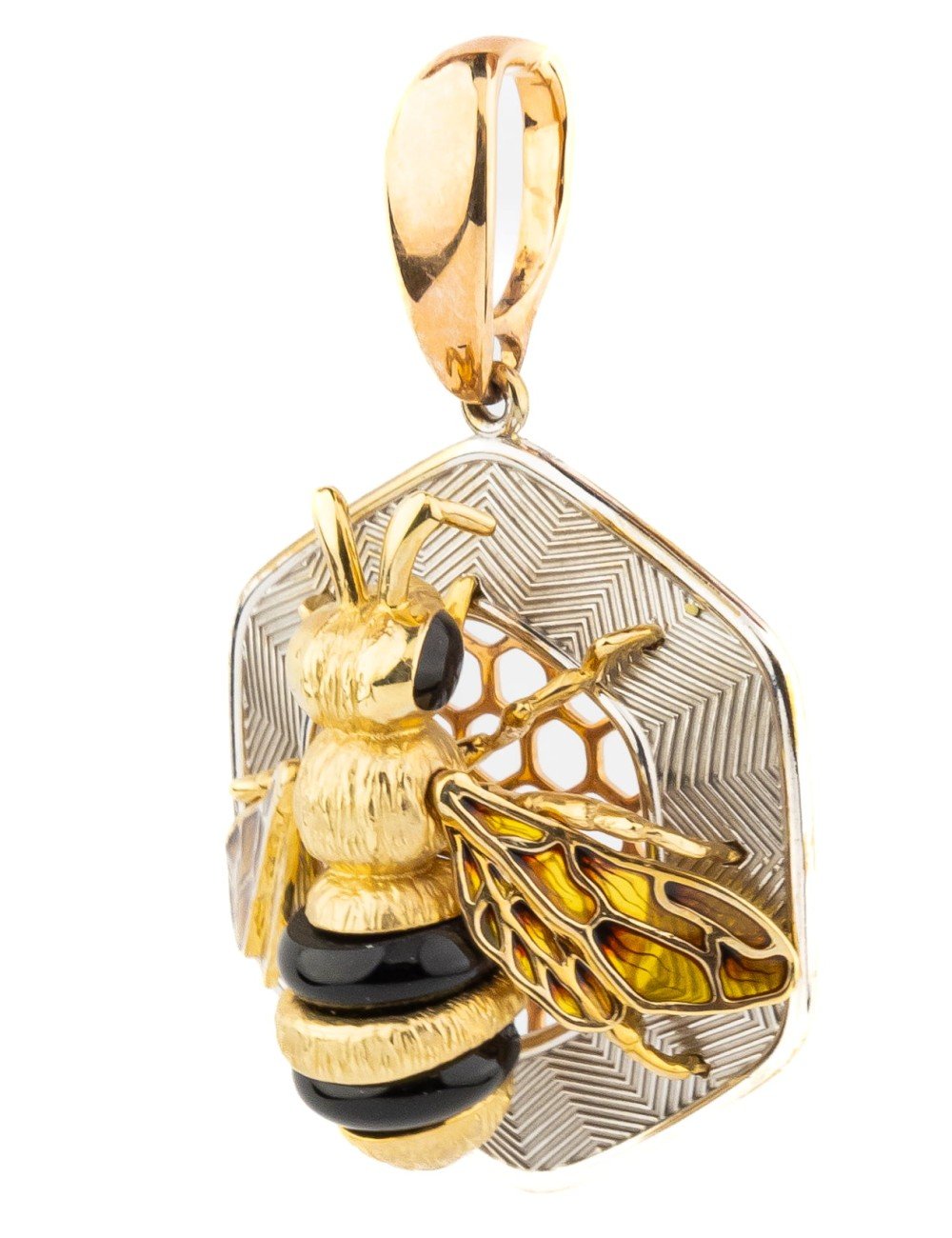 Подвеска из золота c эмалью, ониксом и эмалью