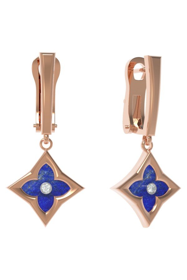 Серьги из золота c бриллиантами и лазуритом