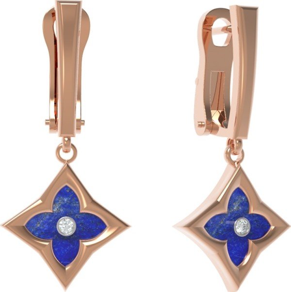 Серьги из золота c бриллиантами и лазуритом